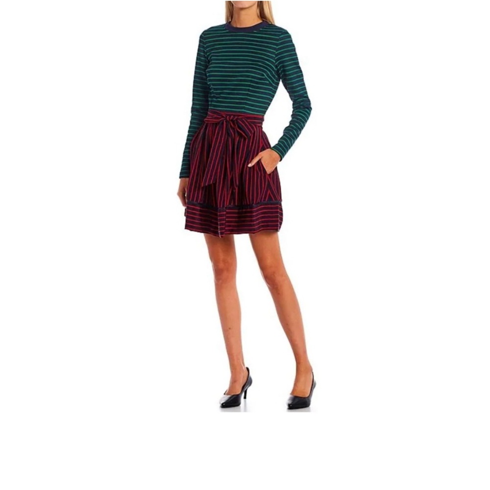 LDT Faye Striped Tie Waist A-Line Dress Size 0